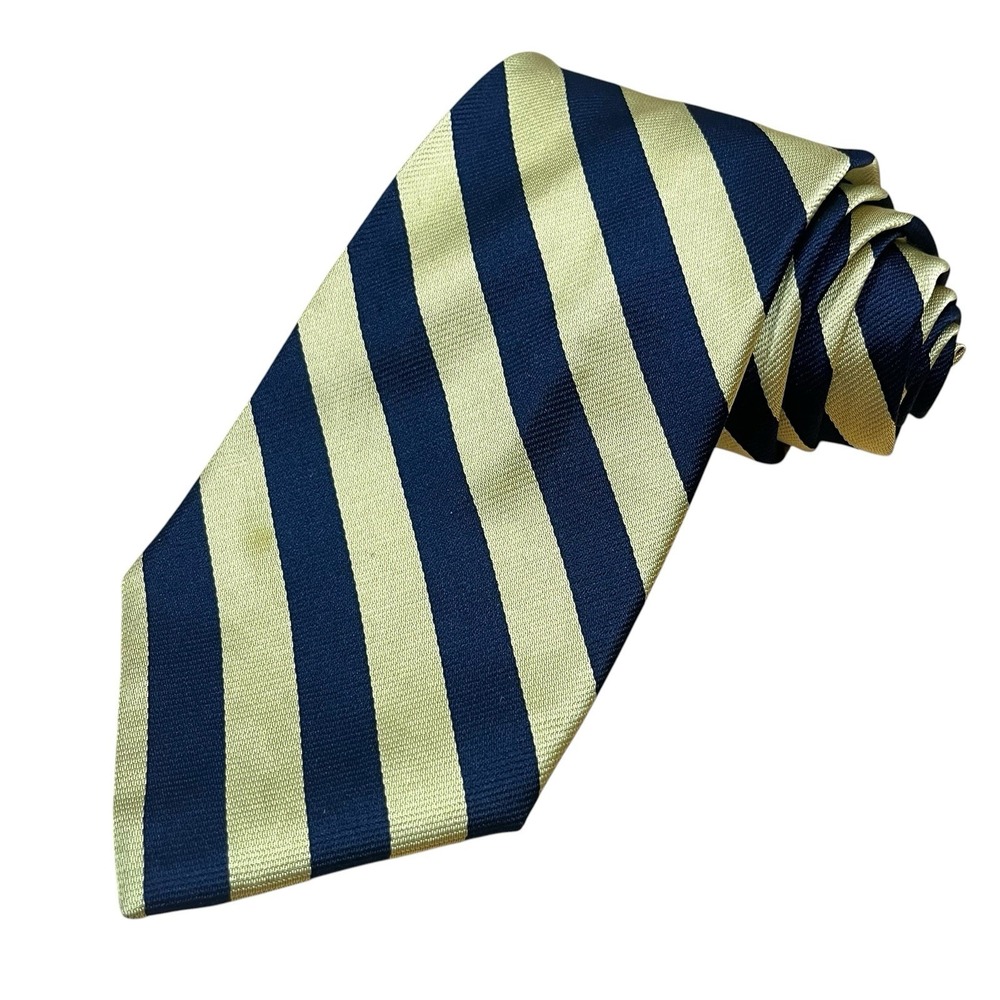 Brooks Brothers 100% Silk Repp Necktie Navy Gold Classic Preppy USA Made